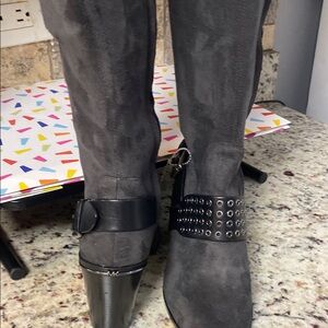 Michael Kors Black Heeled Boots with Studded Ankle Strap